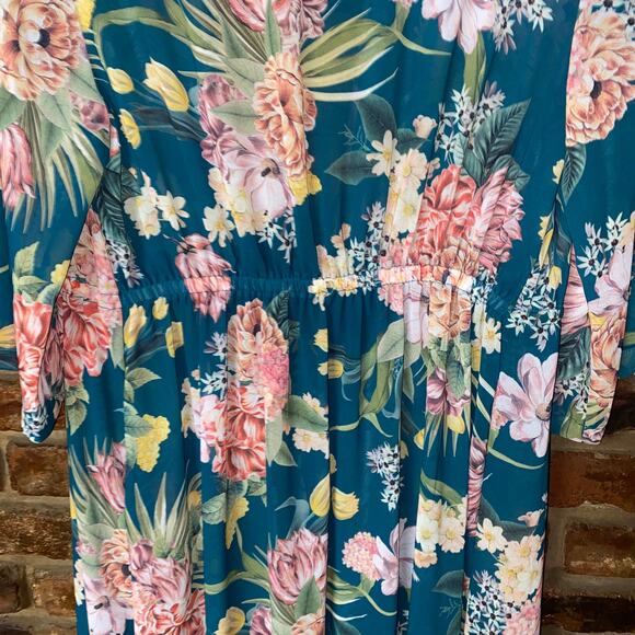 NWOT Jantzen Teal Blue Isn't It Romantic Floral Kimono Swim Cover-Up Women Small - Picture 8 of 8
